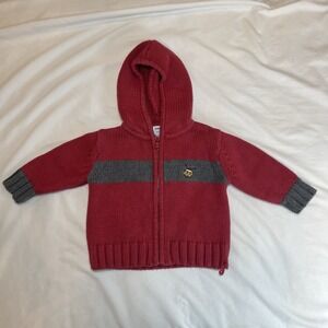 Gymboree Hooded Zip Up Sweater‎ Boys Size 3-6 Months Vintage Drum Set Stripe Red